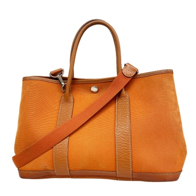 ★最終価格★SALE【6id5077】エルメス トートバッグ ガーデンパーティTPM トワルオフィシエ オレンジ シルバー金具 □I刻印 2wayバッグ【中古】レディース