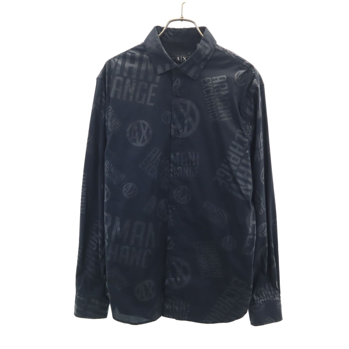 ARMANI EXCHANGE アルマーニエクスチェンジ 総ロゴ 長袖 コットンシャツ M ブラック