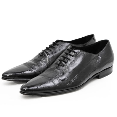 【SALE】DOLCE&GABBANA ドルチェアンドガッバーナ レザーシューズ イールスキン ウナギ革 サイズ 7h メンズ ホールカット レザーソール 靴 ブラック 黒 イタリア製