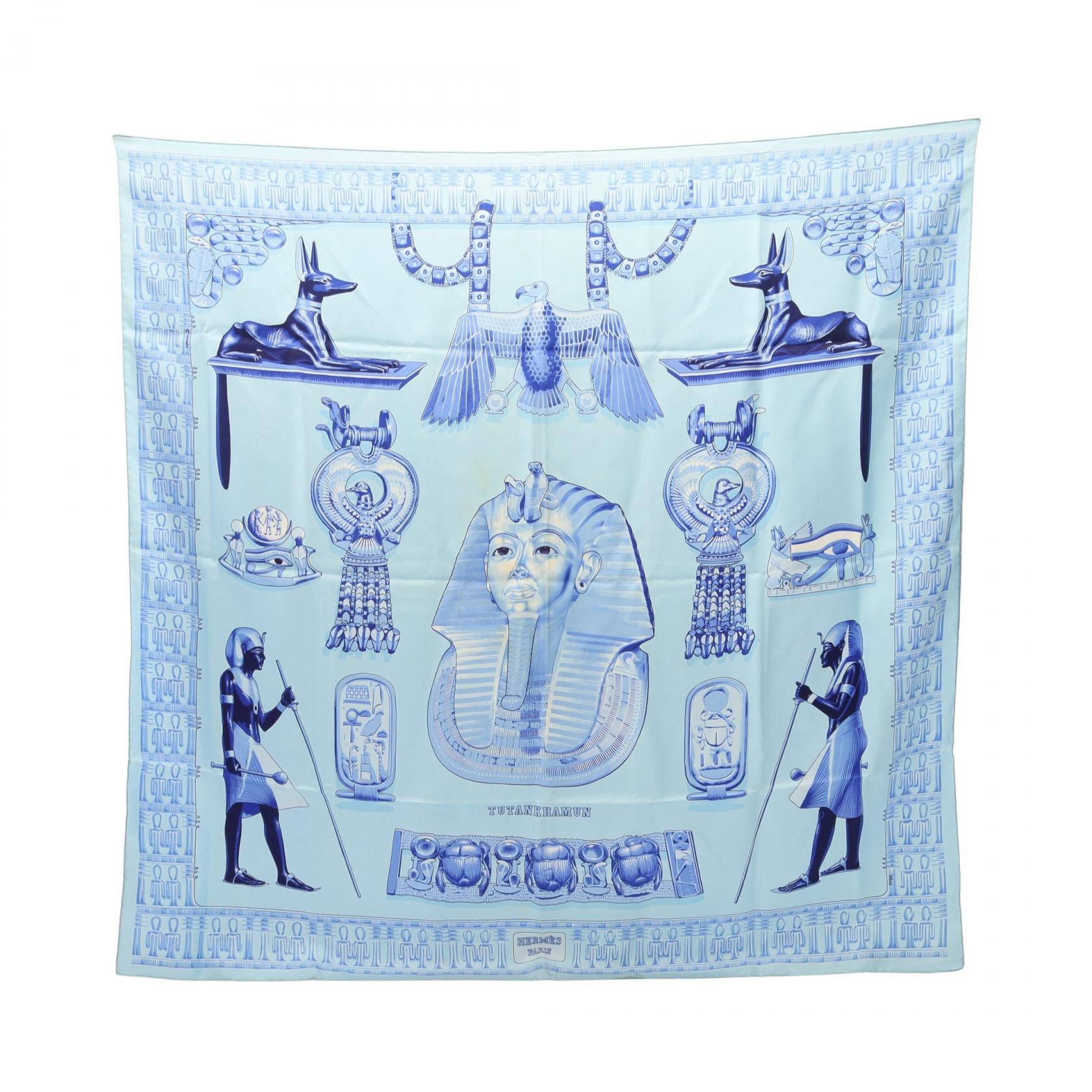 エルメス HERMES カレ90 TUTANKHAMUN ツタンカーメン スカーフ 衣料品 シルク シルク レディース ブルー系 / マルチカラー 【中古】