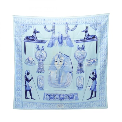 エルメス HERMES カレ90 TUTANKHAMUN ツタンカーメン スカーフ 衣料品 シルク シルク レディース ブルー系 / マルチカラー 【中古】