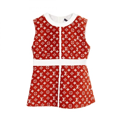 ルイ・ヴィトン LOUIS VUITTON モノグラム バックジップ 衣料品 トップス シルク ビスコース / モダール レッド レディース レッド系 / ホワイト系 【中古】