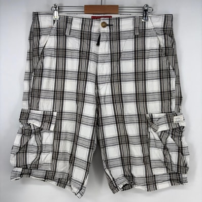 古着 リーバイス Levi's ショートパンツ ジップフライ ハーフパンツ ワンポイント カーゴパンツ w38 ホワイト系 チェック メンズ