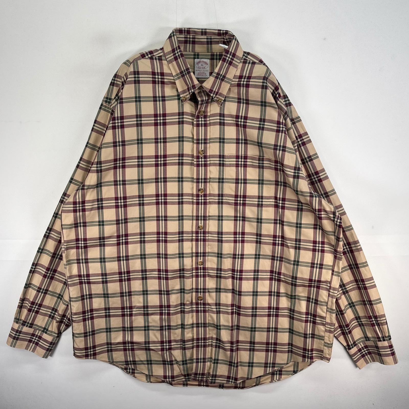 古着 ブルックスブラザーズ Brooks Brothers 長袖シャツ チェック 胸ポケ ボタンダウン XL  ベージュ系 マルチカラー メンズ