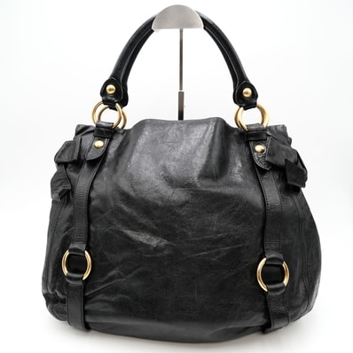 MIU MIU(ミュウミュウ)ヴィッテロルクス ヴィンテージ ハンドバッグ トートバッグ ブラック レザー ゴールド金具 レディース【中古】