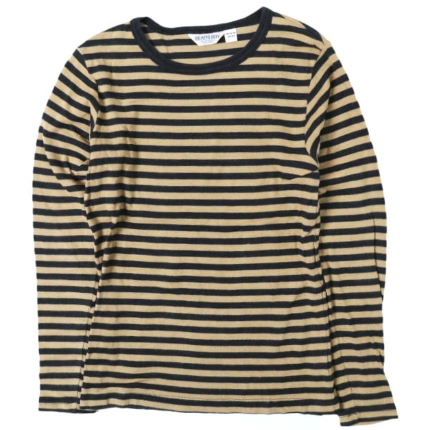 BEAMS BOY ビームスボーイ 日本製 フライス1cmボーダーTシャツ 13-14-0060-654 ONE SIZE BEIGE/BLACK 長袖 カットソー ロングスリーブ トップス g13811