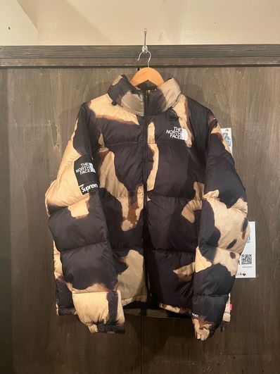 Supreme x The North Face Bleached Denim Print Nuptse Jacket "Black"