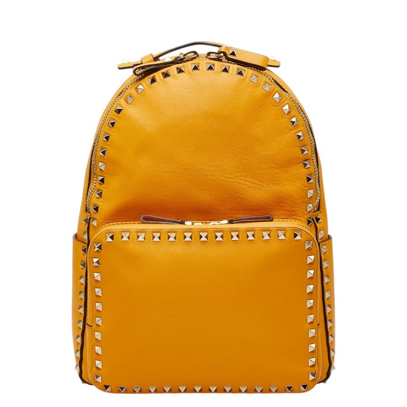 ヴァレンチノ ロックスタッズ リュック バックパック イエロー ゴールド レザー レディース Valentino 【中古】