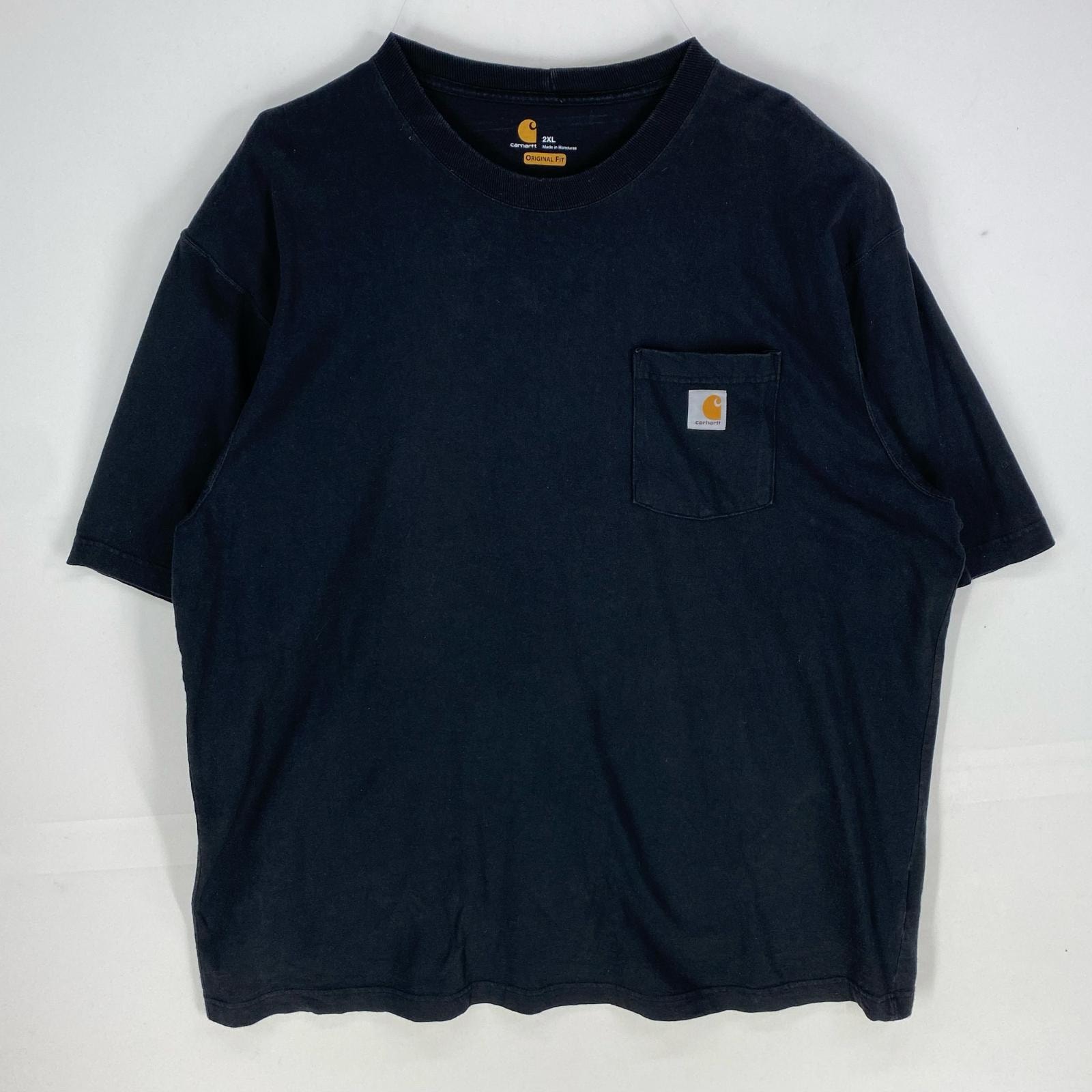 古着 カーハート Carhartt 半袖Tシャツ ワンポイント 胸ポケット クルーネック ショートスリーブ 2XL  ブラック系 メンズ