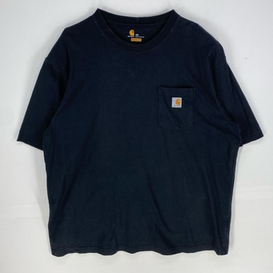 古着 カーハート Carhartt 半袖Tシャツ ワンポイント 胸ポケット クルーネック ショートスリーブ 2XL ブラック系 メンズ