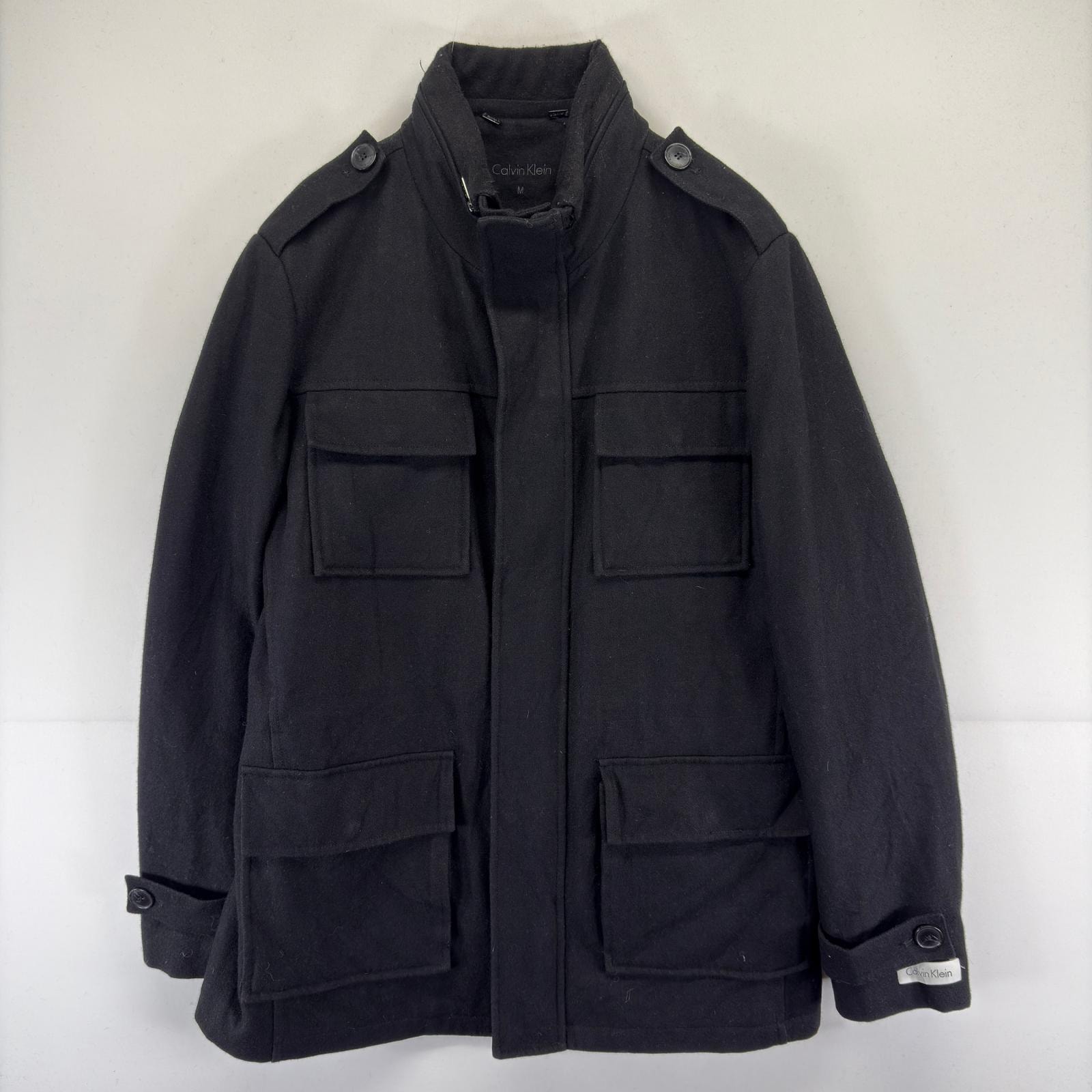 古着 カルバンクライン Calvin Klein ジャケット カバーオール スタンドカラー ウール フルジップ M ブラック系 メンズ
