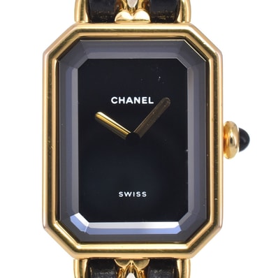 シャネル CHANEL H0001 プルミエール L GP/レザー ブラック クォーツ レディース 良品 腕時計 N#148673