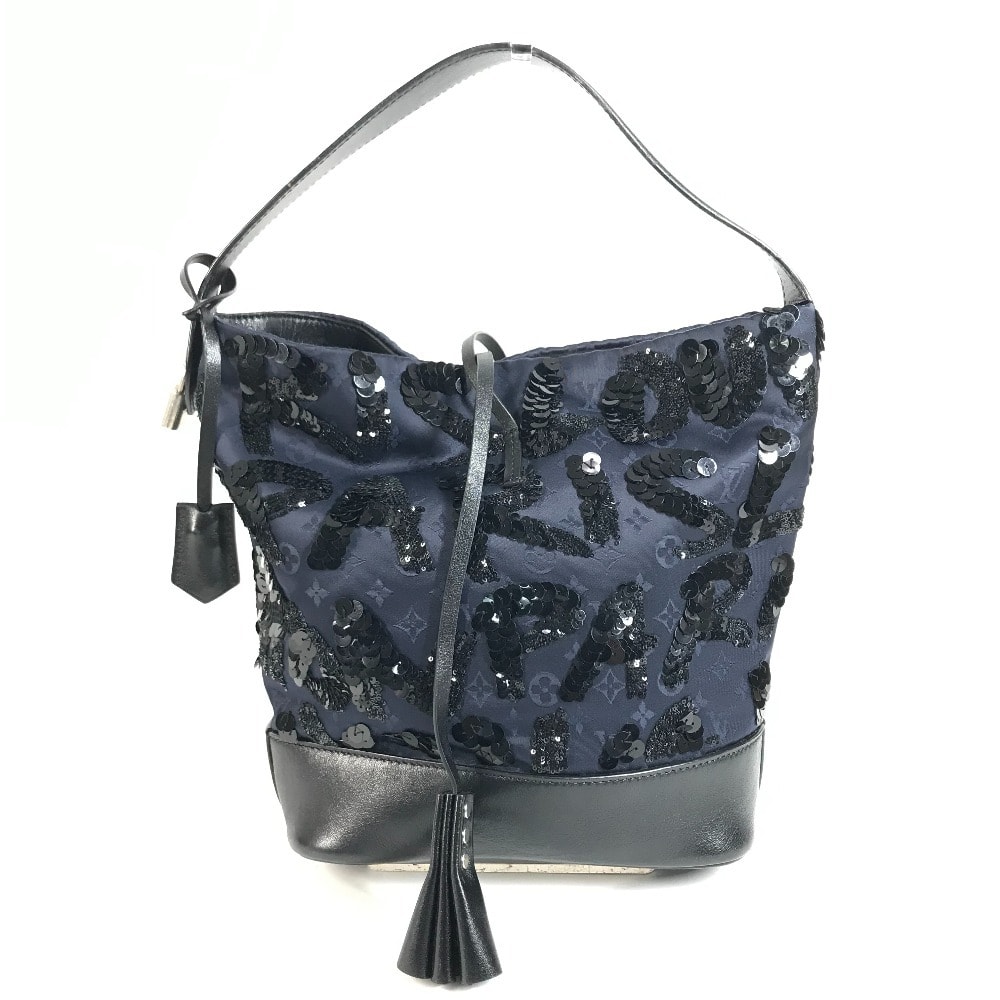 ルイヴィトン LOUIS VUITTON スポットライトGM スポットライト GM M94564 モノグラム サテン スパンコール ショルダーバッグ バケツ 肩掛け ハンドバッグ サテン/レザー ネイビー
