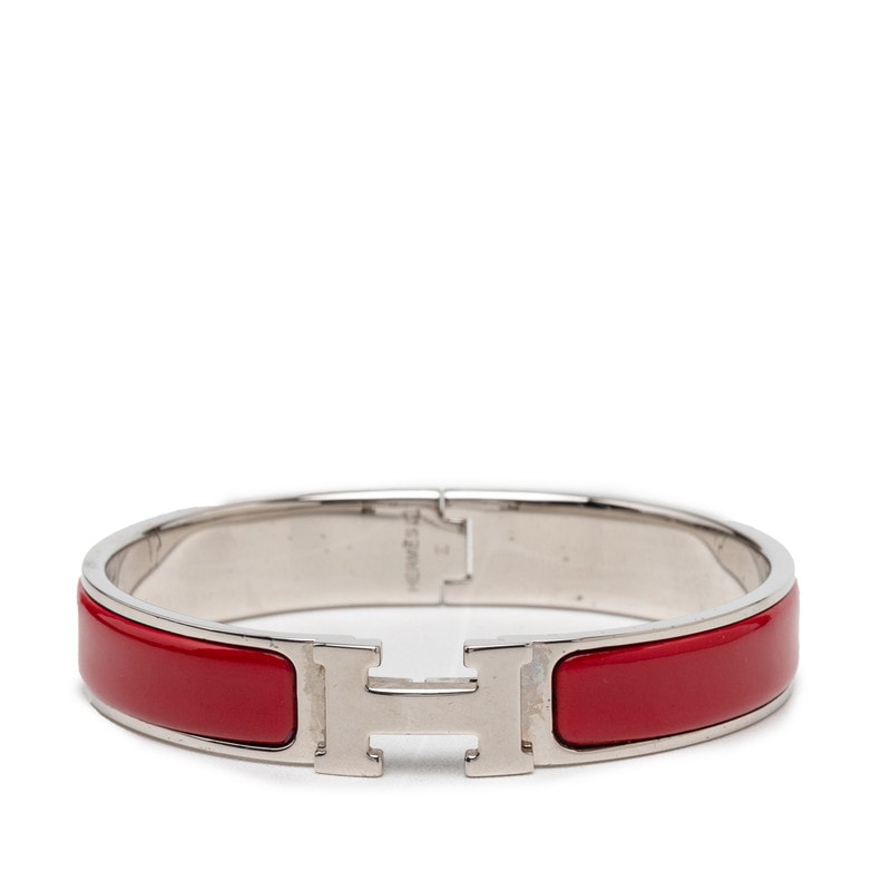 エルメス クリックH GM ブレスレット バングル シルバー ボルドー メタル エナメル レディース HERMES 【中古】