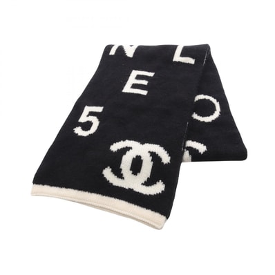 シャネル CHANEL ココマーク ロゴ マフラー 衣料品 ウール シルク カシミヤ レディース ブラック系 / アイボリー系 【中古】