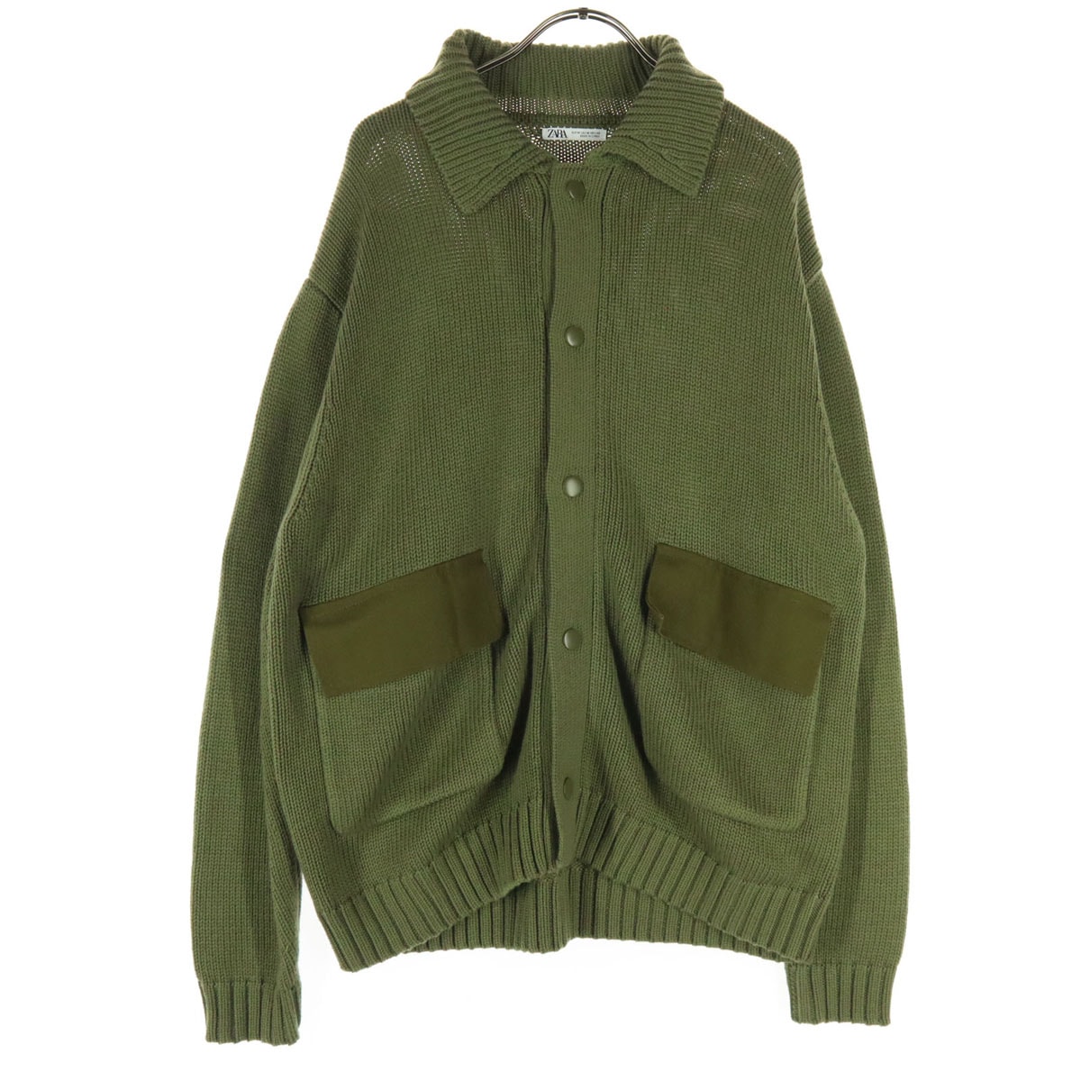 美品 ZARA ザラ 長袖 フロントボタン ニットジャケット M カーキ