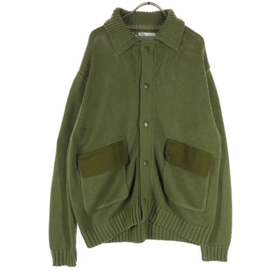 美品 ZARA ザラ 長袖 フロントボタン ニットジャケット M カーキ