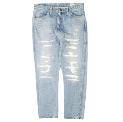 orslow x BEAMS オアスロウ ビームス 別注 日本製 106 スリムダメージデニム 2(M) Indigo ジップフライ パンツ リペア加工 クロップド丈 ボトムス g26773