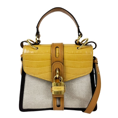 クロエ Chloe ショルダーバッグ ハンドバッグ アビー スモールデイバッグ レザー/キャンバス イエロー系/キャメル/ブラウン レディース【中古】 z11140