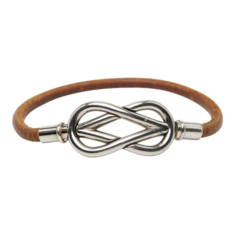 エルメス アタメ ブレスレット シルバー ブラウン メタル レザー レディース HERMES 【中古】