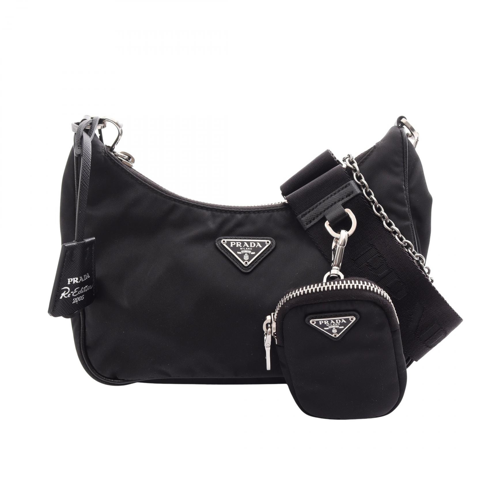 プラダ PRADA Re-Edition 2005 2WAY ショルダーバッグ バッグ ナイロン サフィアーノレザー レディース ブラック系 【中古】