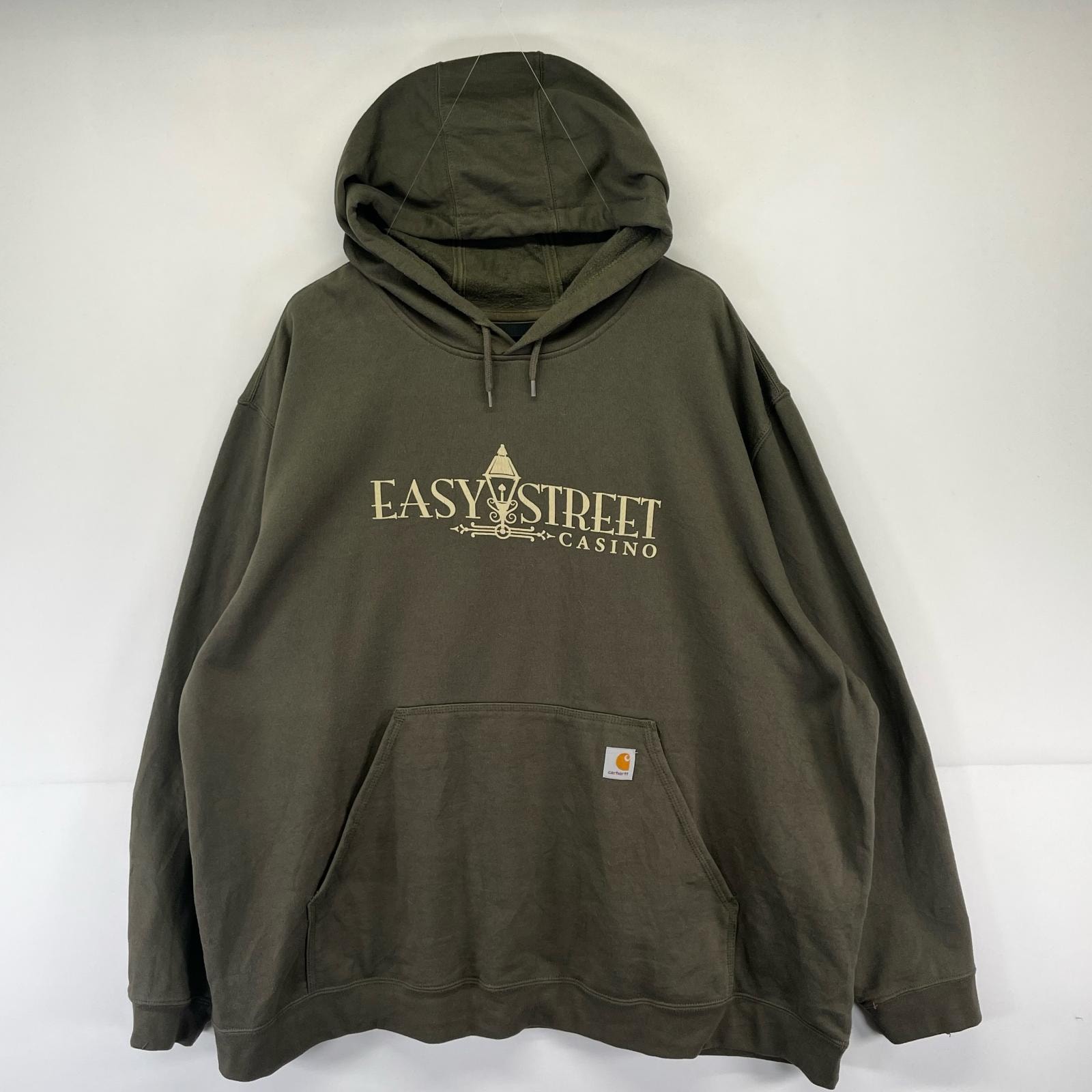 古着 カーハート Carhartt パーカー プリント スウェット 大きいサイズ カジノ ワンポイントロゴ 4XL  グリーン系 メンズ