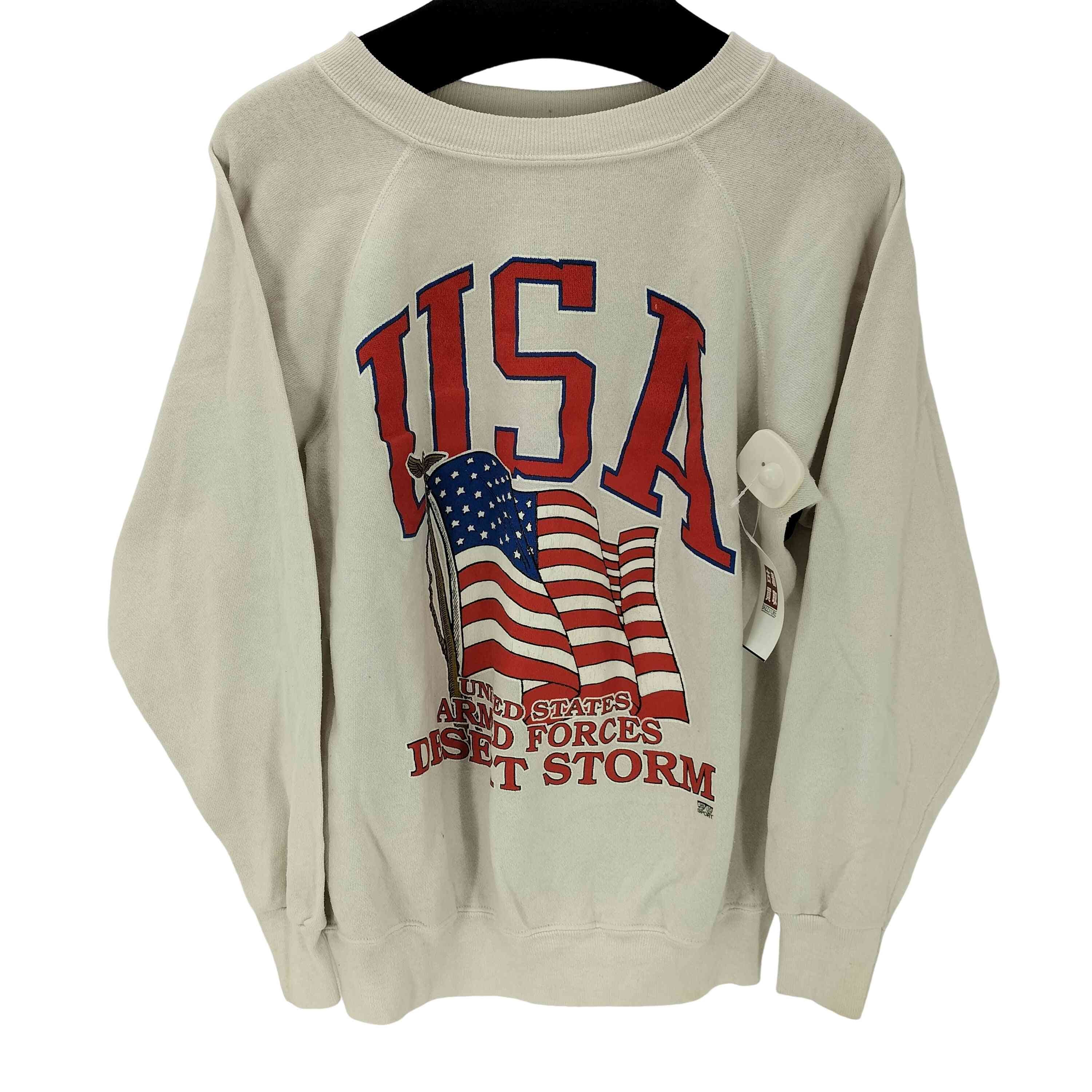 80-90S USA製 星条旗 プリント ヘビーウェイト ラグラン スウェット トレーナー【1141532551970】
