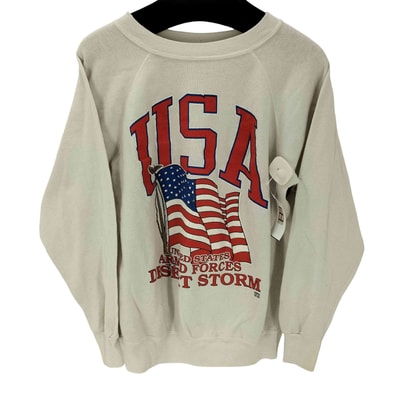 80-90S USA製 星条旗 プリント ヘビーウェイト ラグラン スウェット トレーナー【1141532551970】