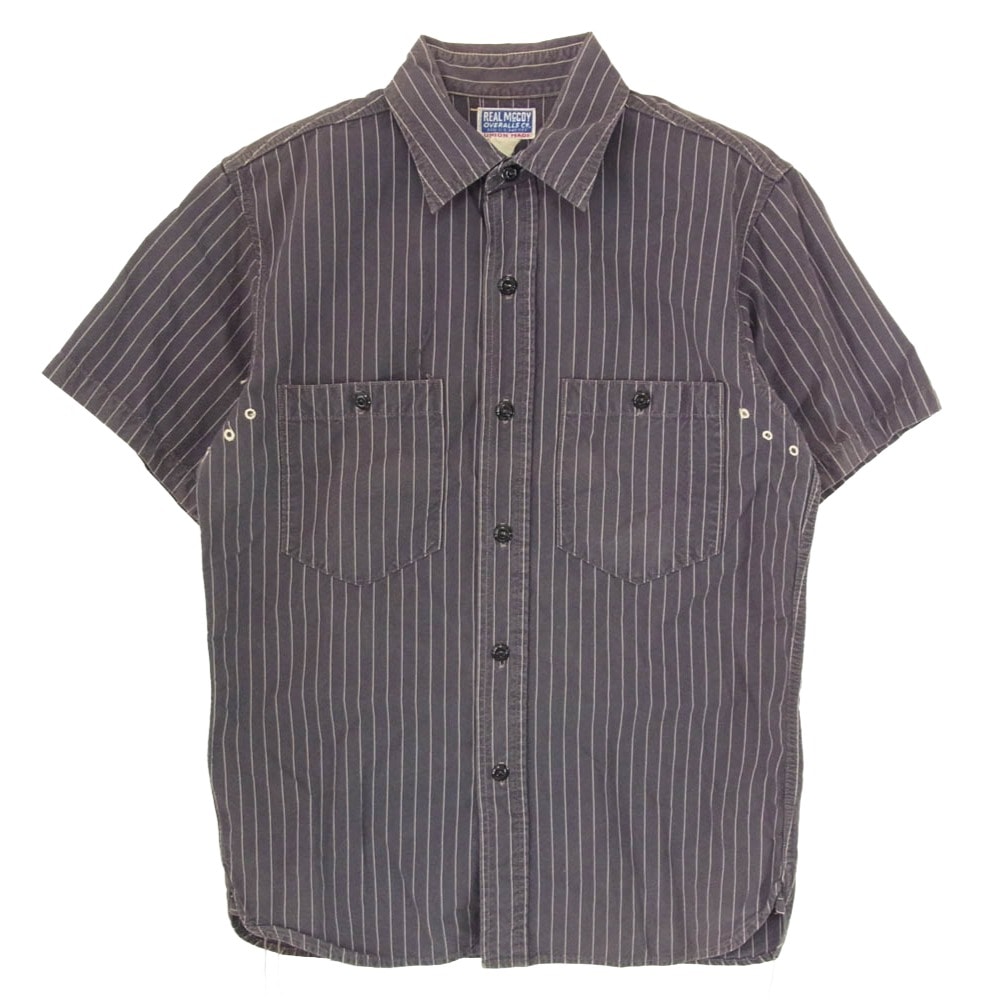 The REAL McCOY'S ザリアルマッコイズ 半袖シャツ ストライプ 半袖 ワーク シャツ ブラック系 15【中古】