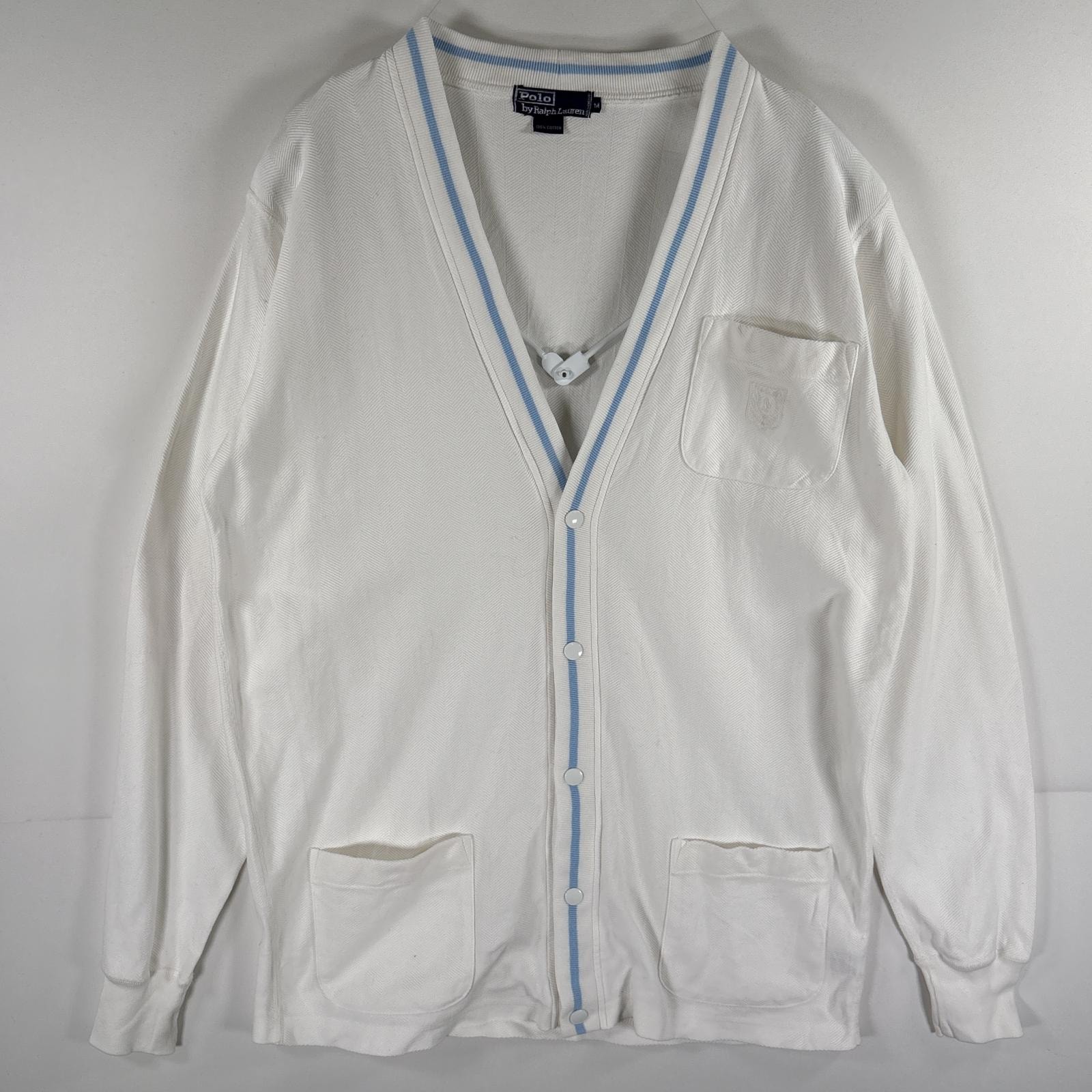 古着 ポロバイラルフローレン Polo by Ralph Lauren カーディガン コットンニット シャンブレ Vネック スナップボタン M  ホワイト メンズ