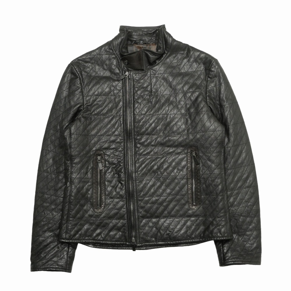 GIORGIO ARMANI ジョルジオアルマーニ ヴィンテージ ジャケット サイズ54 ゴートレザー キルティング 黒タグ アウター ブランド古着【中古】20261029/RB1408
