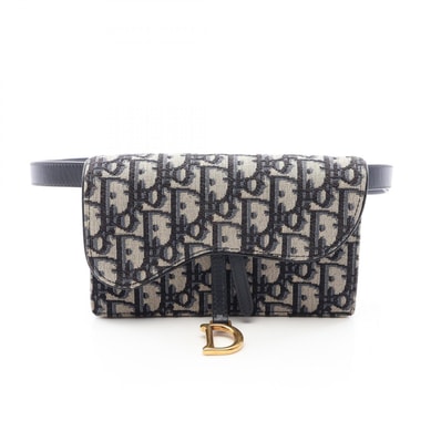 ディオール Dior SADDLE サドル オブリーク ウエストバッグ ボディバッグ バッグ キャンバス レザー レディース ネイビー系 / ベージュ系 【中古】