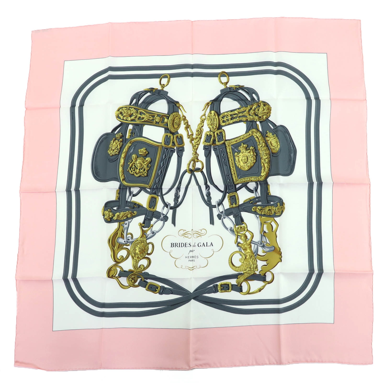 美品 エルメス スカーフ BRIDES de GALA 式典用馬勒 ピンク系