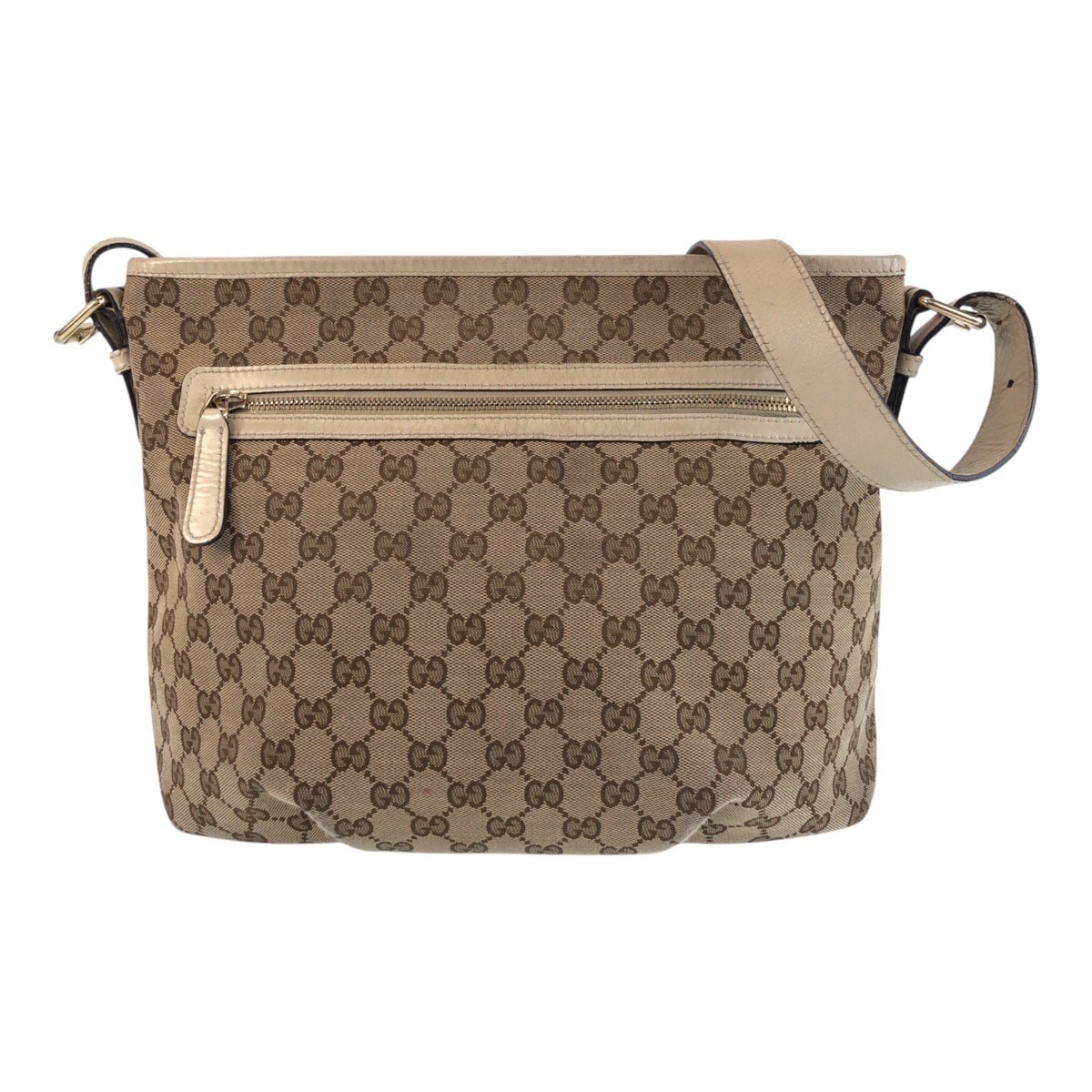 GUCCI グッチ ベージュ アイボリー ゴールド金具 GGキャンバス レザー/ ショルダーバッグ メッセンジャーバッグ 506340 【中古】