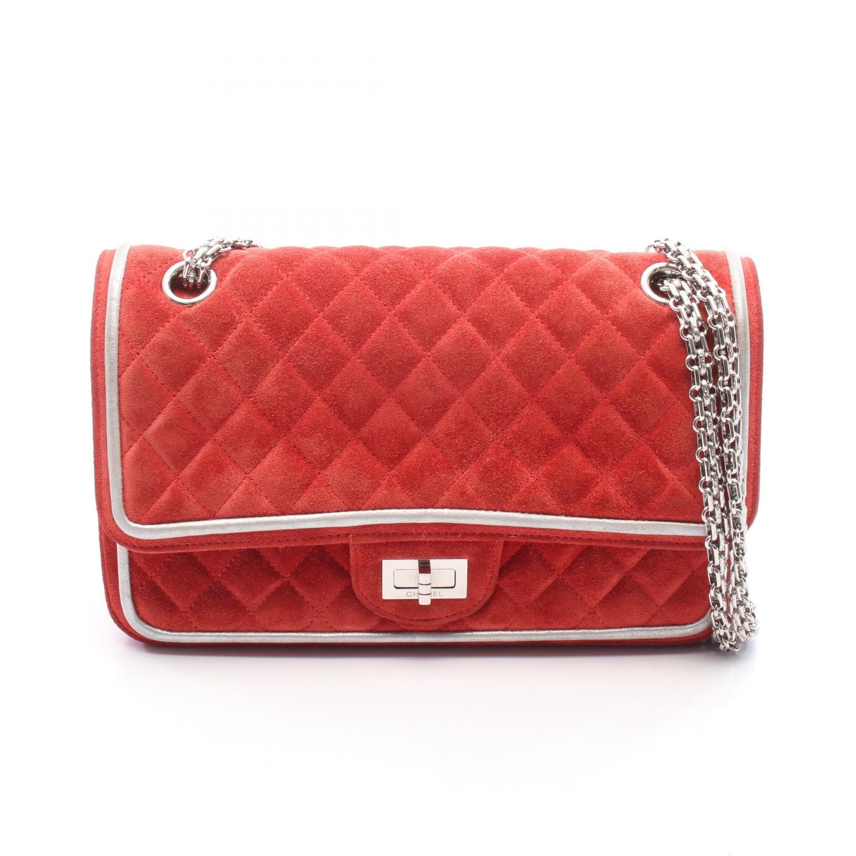 シャネル CHANEL 2.55 マトラッセ マドモアゼルチェーン ショルダーバッグ バッグ スウェード レザー レディース レッド系 / シルバー系 A37586 【中古】