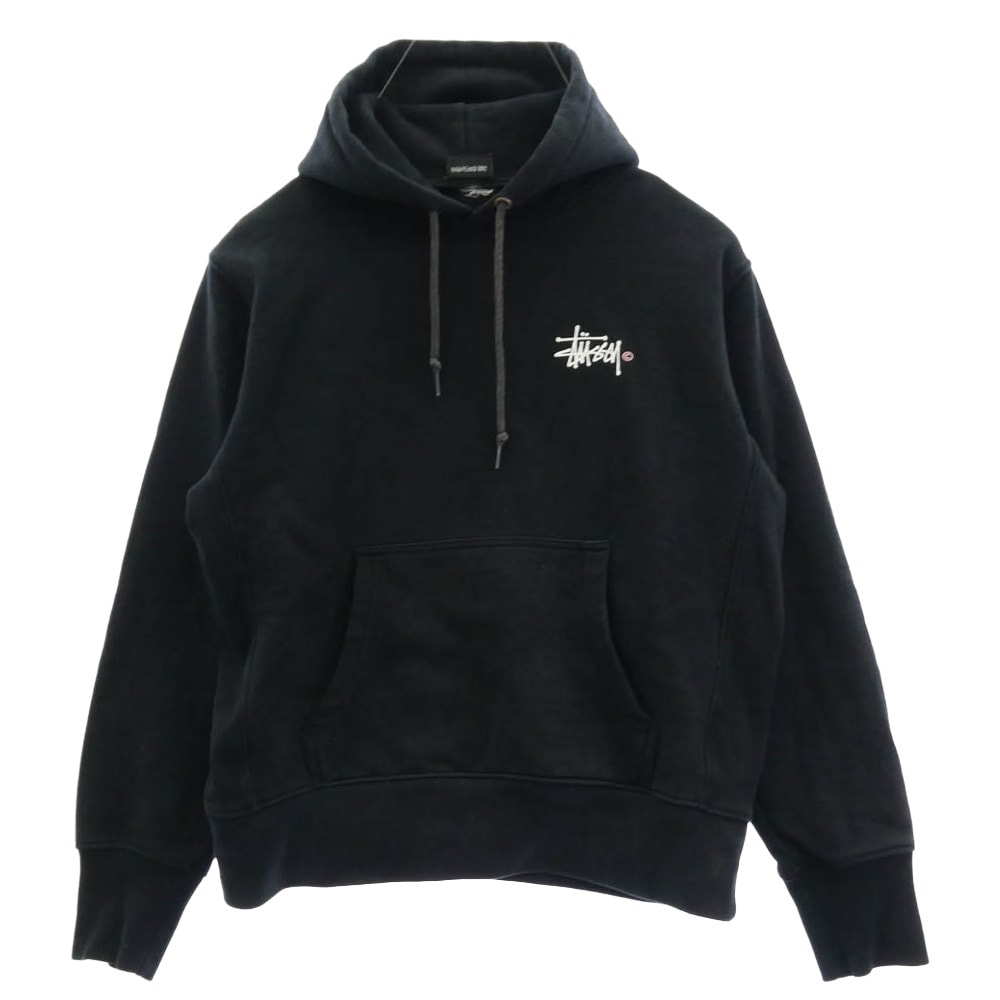 STUSSY ステューシー パーカー ストック ロゴ プリント プルオーバー スウェット パーカー ブラック系 サイズ表記無し【中古】
