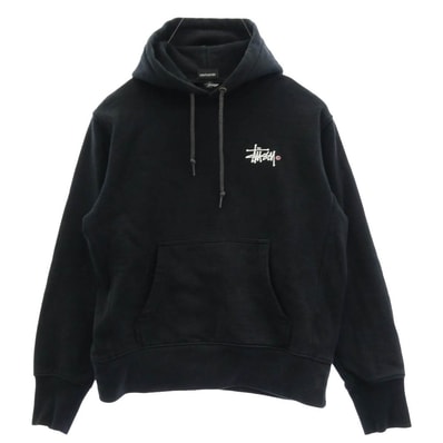 STUSSY ステューシー パーカー ストック ロゴ プリント プルオーバー スウェット パーカー ブラック系 サイズ表記無し【中古】