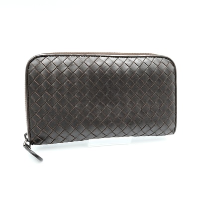 BOTTEGA VENETA(ボッテガ・ヴェネタ)イントレチャート ヴィンテージ ラウンドファスナー長財布 ダークブラウン レザー メンズ レディース P00860927P【中古】