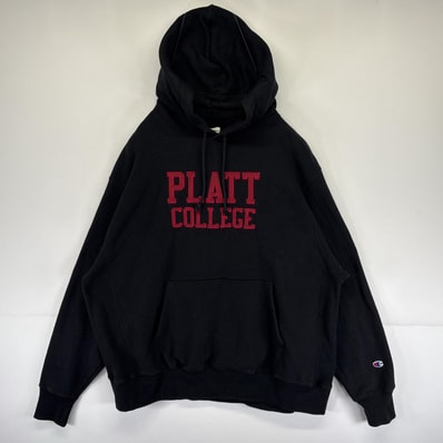 古着 チャンピオン Champion パーカー リバースウィーブ スウェット ロゴ刺繍 カレッジロゴ 大きいサイズ XL ブラック メンズ