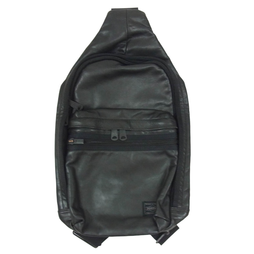 PORTER ポーター ALOOF SLING SHOULDER BAG アルーフ カーフレザー ボディバッグ スリング ショルダーバッグ ブラック系【中古】