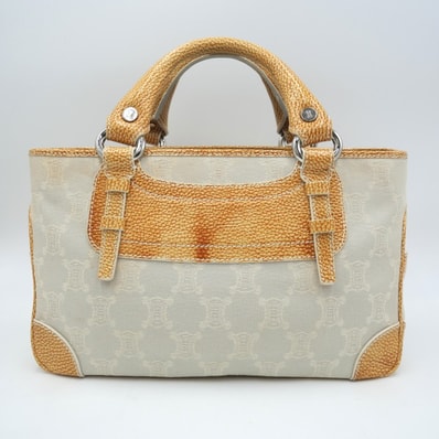 CELINE(セリーヌ)ブギーバッグ ハンドバッグ トリオンフ柄 アイボリー オレンジ ジャガード レザー シルバー金具 レディース【中古】