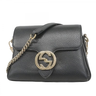 【6dc3285-k】グッチ ショルダーバッグ インターロッキングG 307720 レザー ブラック ゴールド金具【中古】レディース