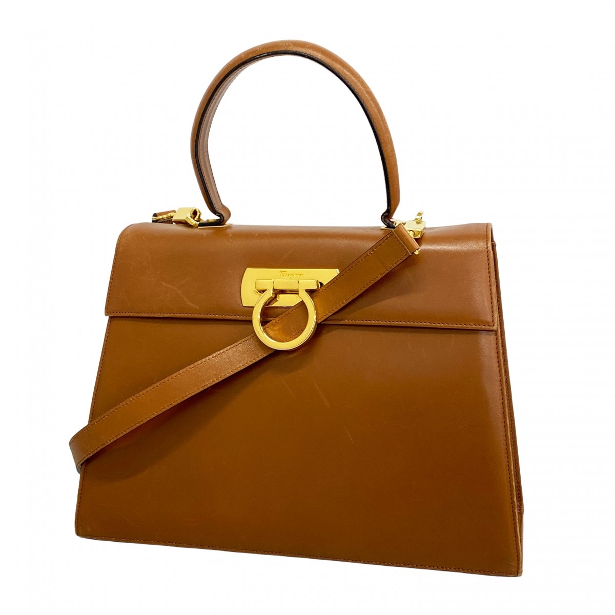 【6dd5351】サルヴァトーレフェラガモ ハンドバッグ ガンチーニ レザー ブラウン ゴールド金具 2wayバッグ【中古】レディース