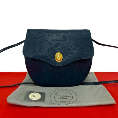 Christian Dior ディオール CD ロゴ 金具 レザー ショルダーバッグ ネイビー
26946