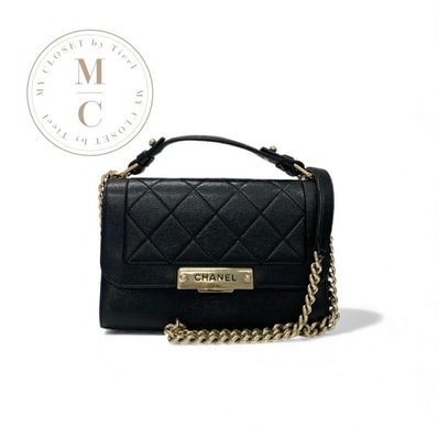 シャネル CHANEL バッグ ショルダーバッグ ブラック ゴールド クリックラベル ロゴ シングルフラップ チェーン 2way