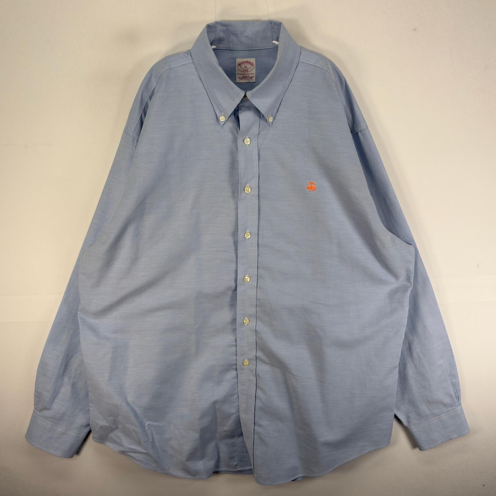 古着 ブルックスブラザーズ Brooks Brothers 長袖シャツ ボタンダウン ワンポイント 346 XL 水色系 無地 メンズ