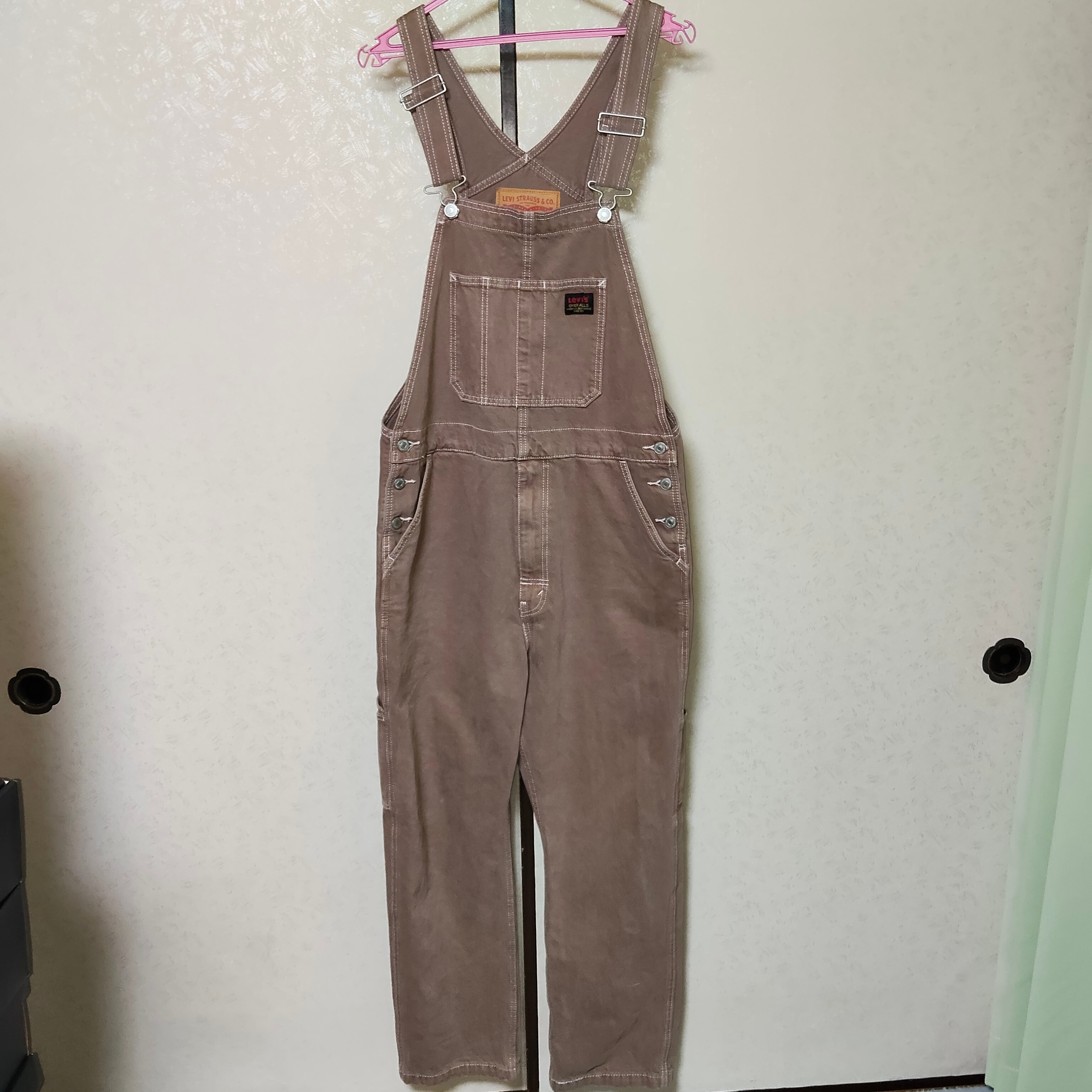リーバイス オーバーオール サロペット ワークウェア 赤タブ 茶系 ブラウン ベージュ 裾上げなし フルレングス メンズ Mサイズ