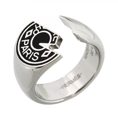 【6jfb0252】エルメス リング カルーゼル メタル シルバー ブラック #60【中古】メンズ