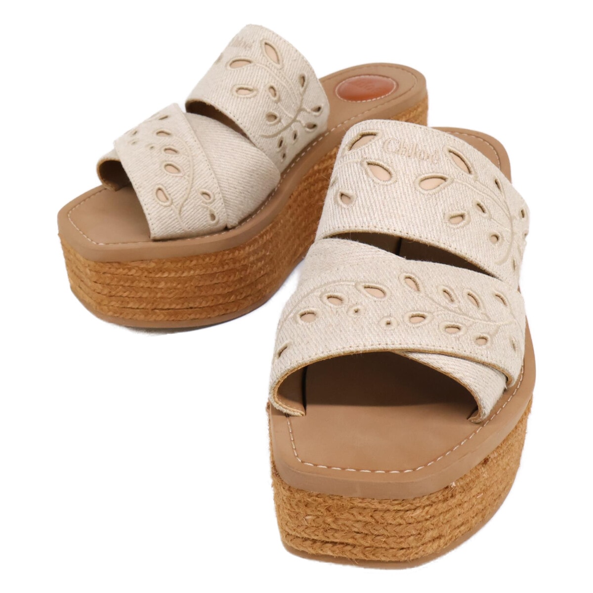 クロエ 022254 Woody ファブリック ウェッジソールサンダル 37