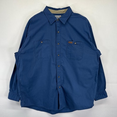 古着 カーハート Carhartt 長袖シャツ 大きいサイズ ワンポイントロゴ 胸ポケット ワークシャツ 厚手 2XL ブルー系 メンズ
